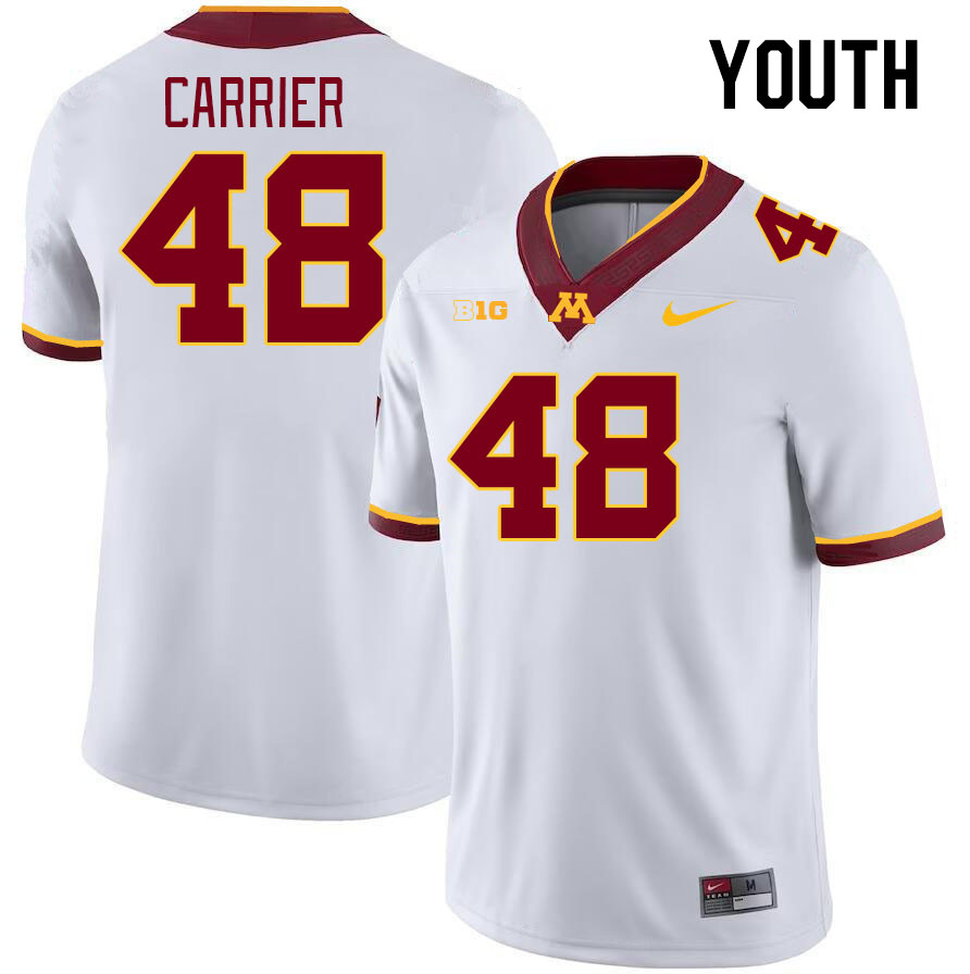 Youth #48 Mason Carrier Minnesota Golden Gophers College Football Jerseys Stitched-White